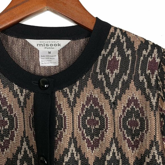 Misook Brown Ikat Knit Cardigan Size Medium Petite - Picture 3 of 6